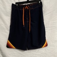 Op Men's Striped Swim Trunks Navy Multicolor Size S Drawstring Mesh Lining