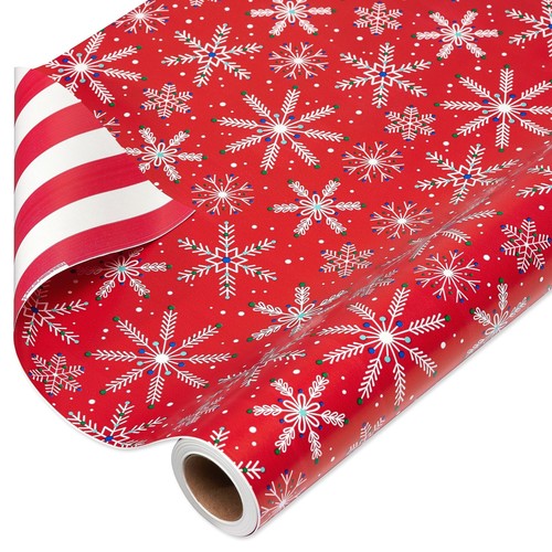 175 sq. ft. Reversible Red Christmas Wrapping Paper, Candy Cane Stripes and S...