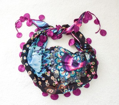 *Desigual* Purple/Black/Pink Circle Dangle Scarf/Shawl