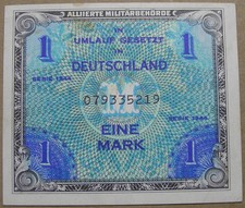 Germany 1 Mark 1944 WWII Allied Military Currency P-192a, VF+ - XF, Combined S/H