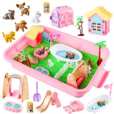 21 PCS Pet Sensory Bin, Dog Cat Sandbox with Sand Box, Play Sand Art Toys...