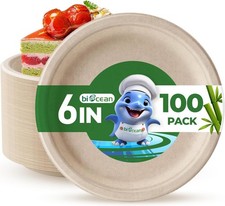 6 Inch Compostable Plates 100 Pack Heavy Duty Compostable Paper Plate,