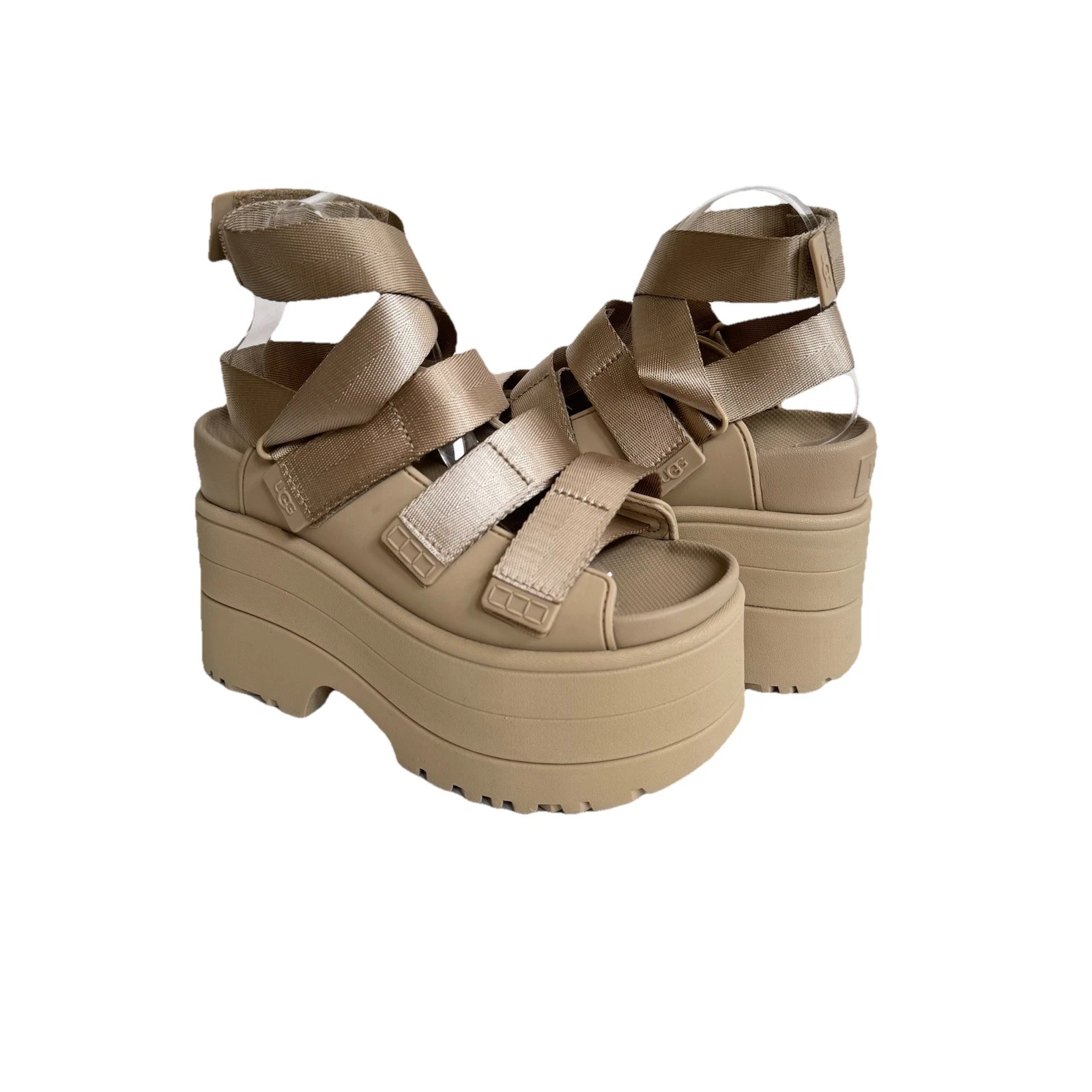 UGG GOLDENR SANDALI PLATEAU CON CINTURINO SEMI DI SENAPE US 10 EU 41 UK 8