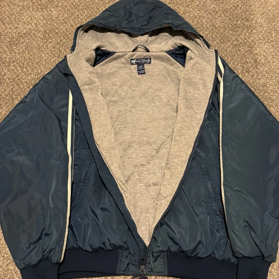 Vintage Big Dogs Men's Blue Jacket w Fleece Lining & Embroidered Logo Size LARGE - Image 3 of 4