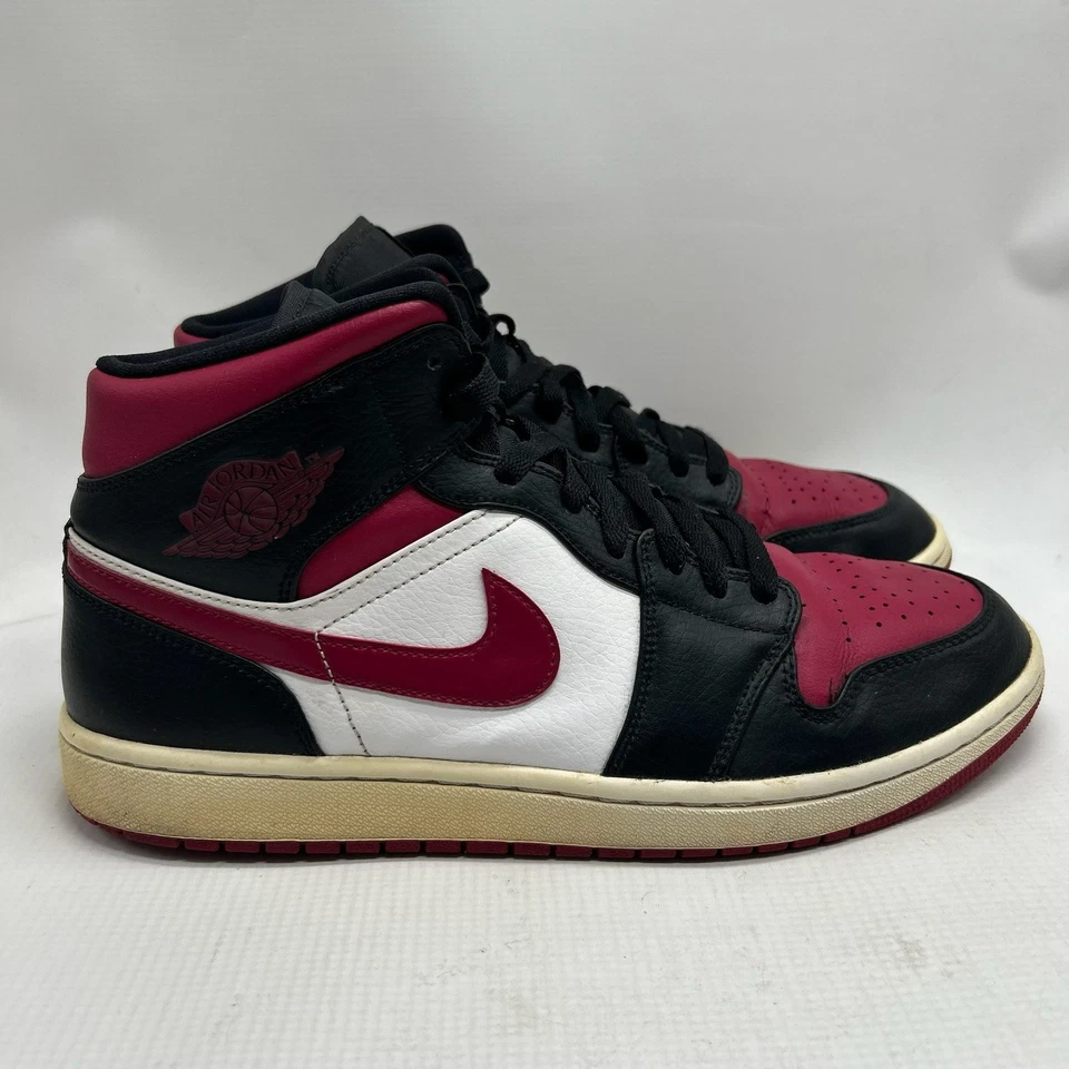 Nike Air Jordan 1 Mid Hombre Talla 10.5 554724-066 Noble Rojo Negro Blanco Zapatilla Foto 2 de 4