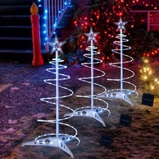 2 Ft LED Christmas Spiral Light with Star Finial Solar Panel New Year Décor 3pcs