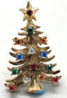 Vintage Eisenberg Ice Multi Colored Rhinestone Gold Tone Christmas Tree Brooch