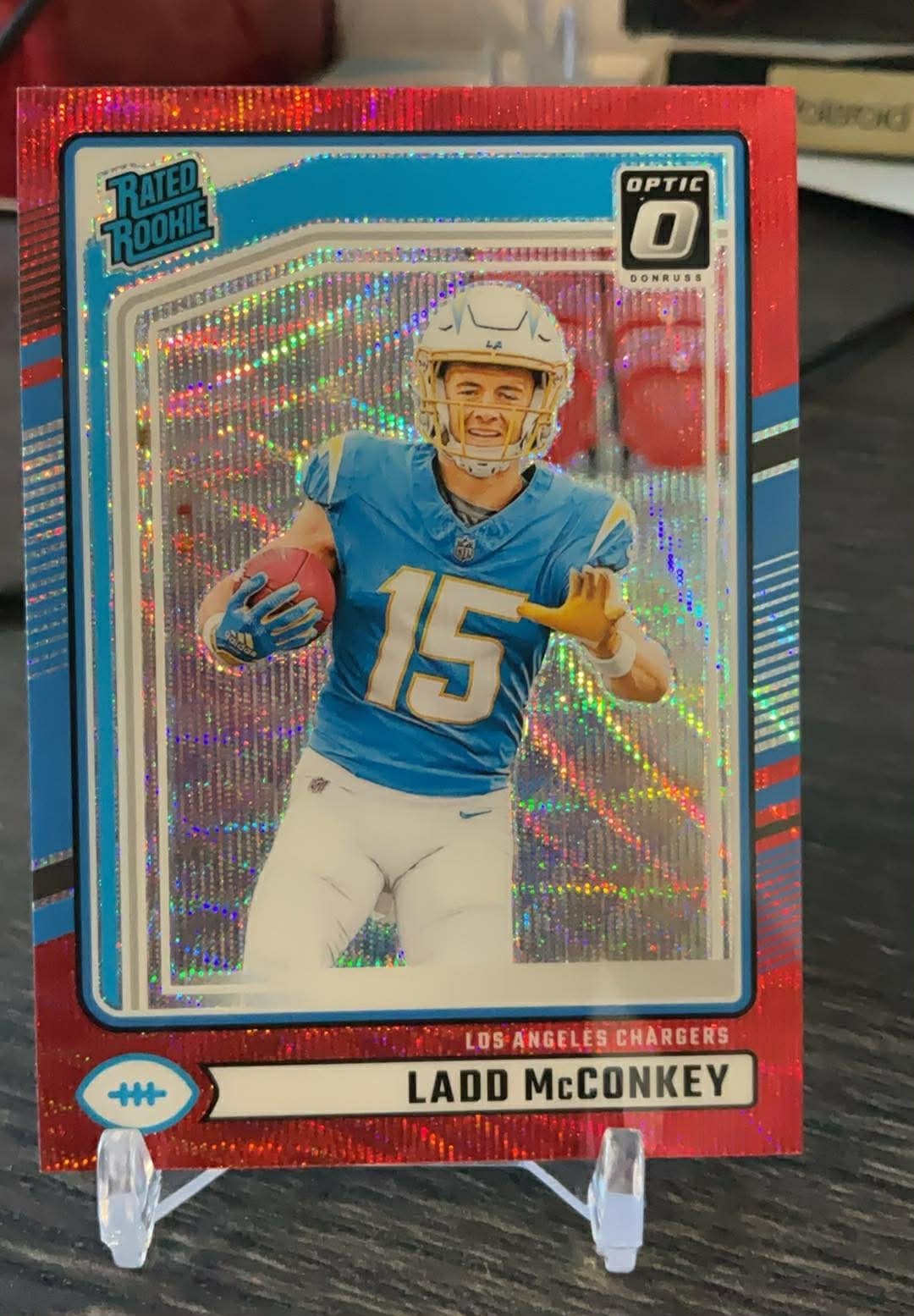 2024 Panini Donruss - Rated Rookie Ladd McConkey Optic Preview Red Wave Prizm