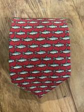VINEYARD VINES Red Fish Print Silk Tie Hand Made In USA 58"/ 3.75" EX COND