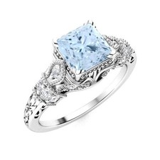 925 Silver Aquamarine Stone Solitaire with Accents Handcrafted Ring Jewelry