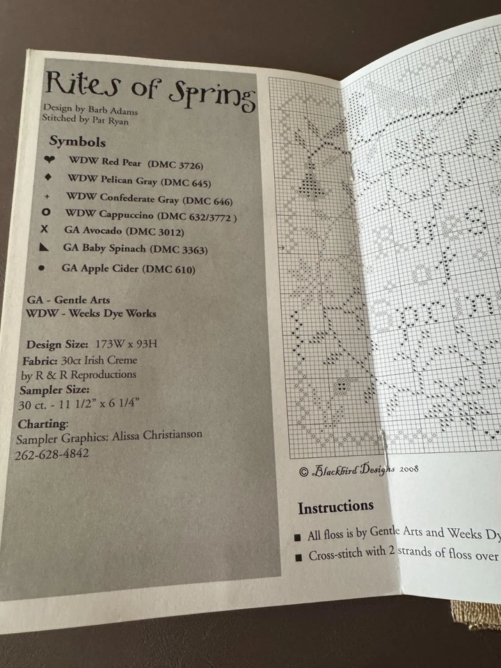 Blackbird Designs RITES of SPRING Loose Feathers Pattern 30 Kit Linen, Threads - Image 4 of 4