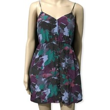 Urban Outfitters Ecote 100% Silk Multicolor Purple Blue Button Front Dress XS