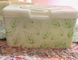 Huggies Vintage Baby Wipes Green Leaves Empty Pop Up Container Tub Refillable