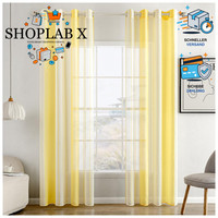 Voile Gardinen Gelb-Weiß 2Er Set Mit ÖSen 140X225 Cm FüR Fenster Deko