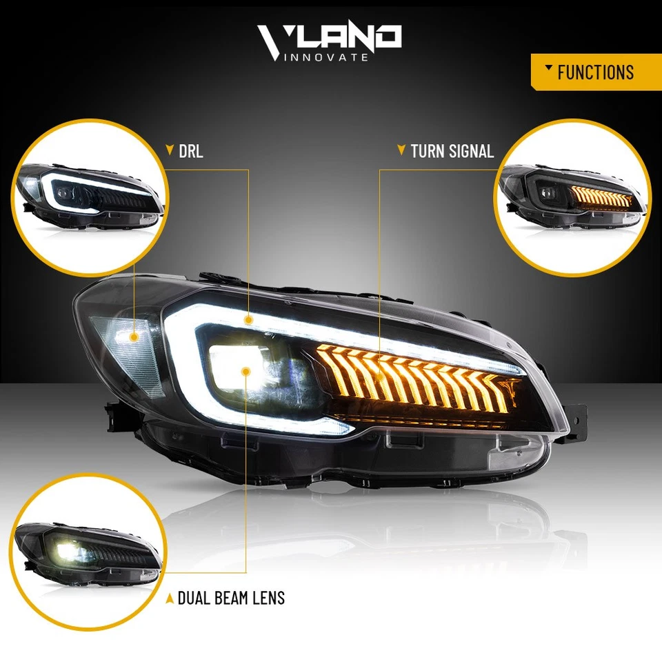 Vland Projector Headlights For Subaru WRX STI LED Sequential Headlamps Set 15-21 - image 2 of 4