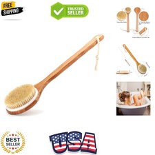 Shower Brush with Natural Bristle - Long Bamboo Handle Bath Body Brush for We...