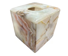 White Onyx Alabaster Marble Tissue Box Cover Holder Decor Bathroom Vanity Luxury