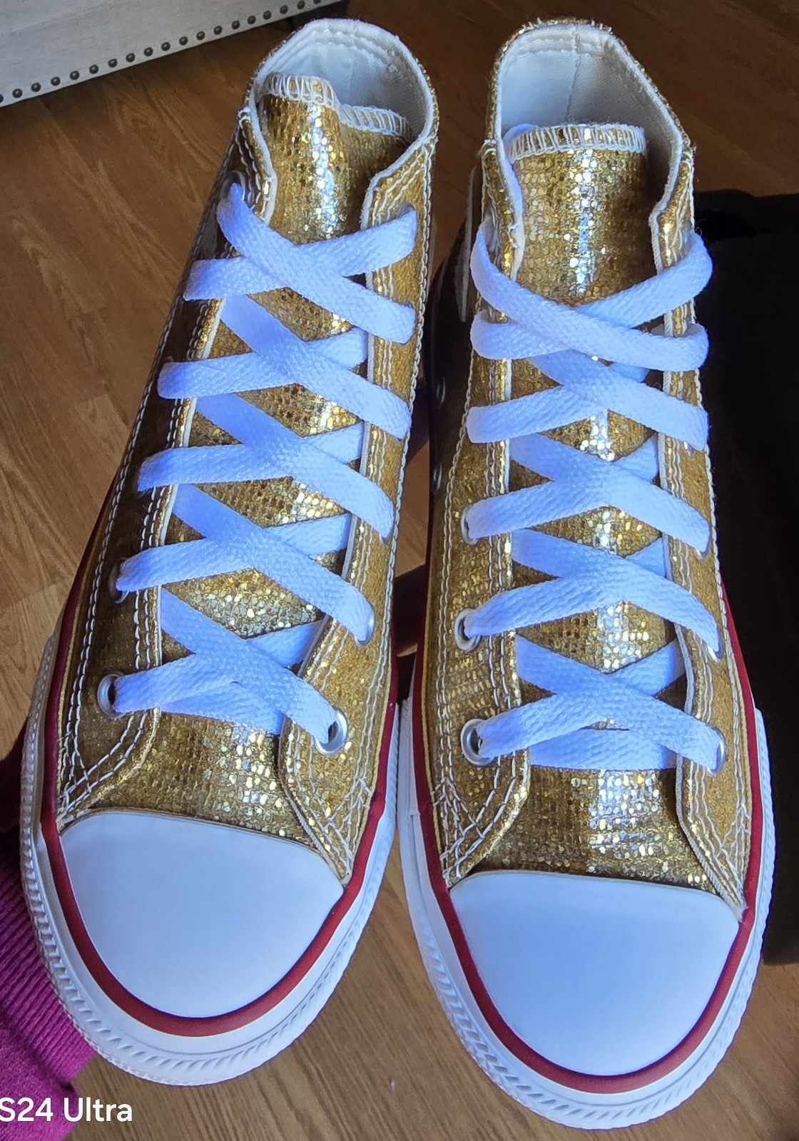 QSz 1 Little Girl's CONVERSE CTAS HI SPORT GOLD SPARKLE Casual Shoes thumbnail 2