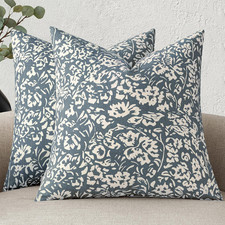 Floral Pillow Covers 22X22 Set of 2, Neutral Linen Euro Shams Decorative Throw P
