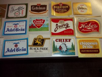 21 OLD Vintage WISCONSIN BEER BOTTLE LABELS - POTOSI. Huber ETC Bar Tavern