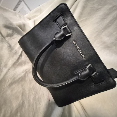  Michael Kors Selma Medium Saffiano Leather Satchel | Black & Silver |...