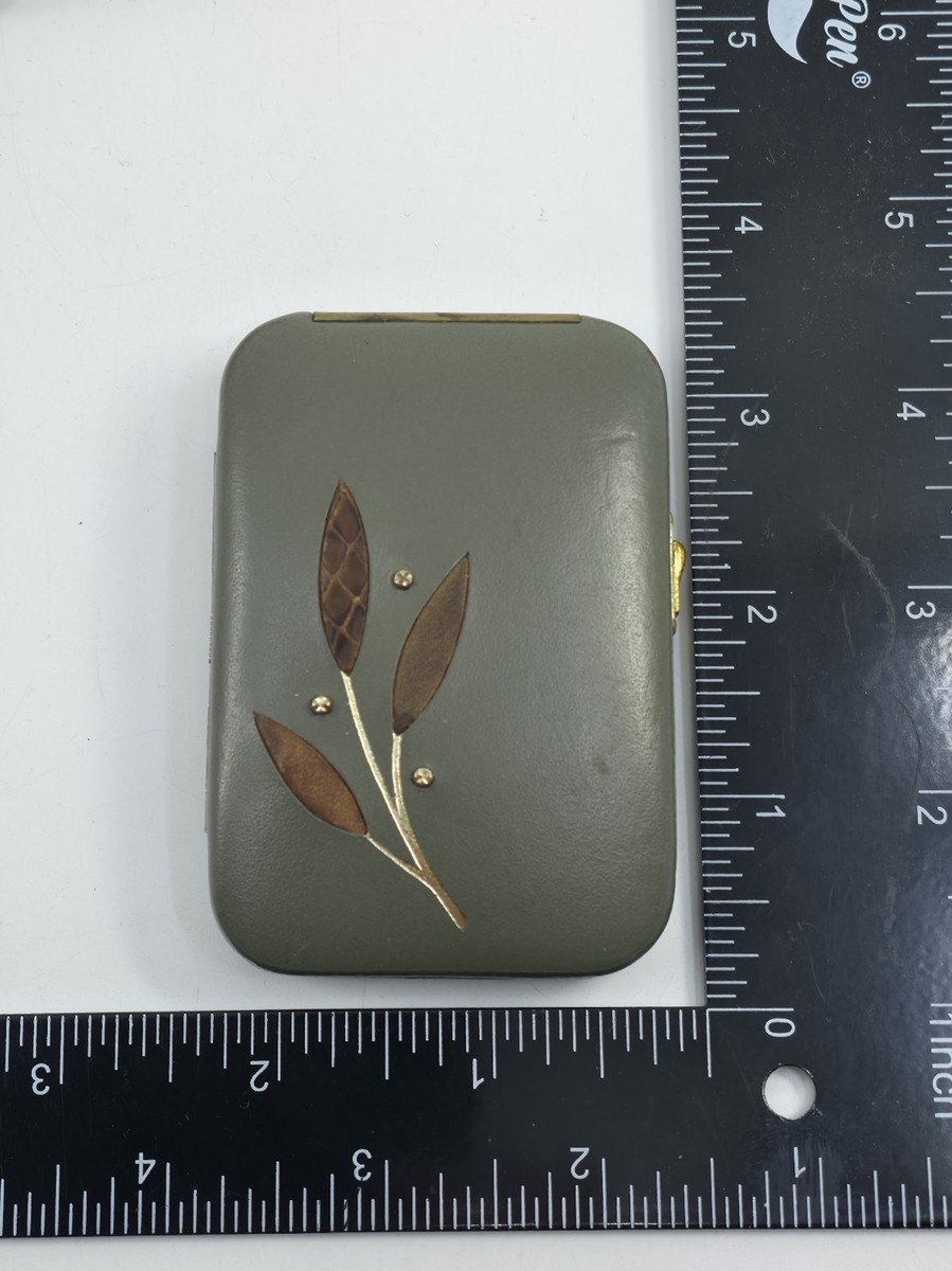 Vintage Lady Buxton Cigarette Case Key-Tainer Set Leaf Inlay