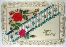 Victorian Die Cut, Embossed Glitter - Loving Greeting Valentine - Roses