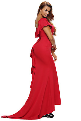 Langes Kleid Senkrecht Volant Nude Neck Zeremonie Party Ruffle Accent Dress M
