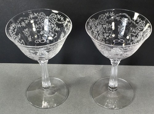 FOSTORIA ROMANCE TWO CLEAR CRYSTAL 5.5” CHAMPAGNE COUPES TALL SHERBET GLASSES - Picture 15 of 20