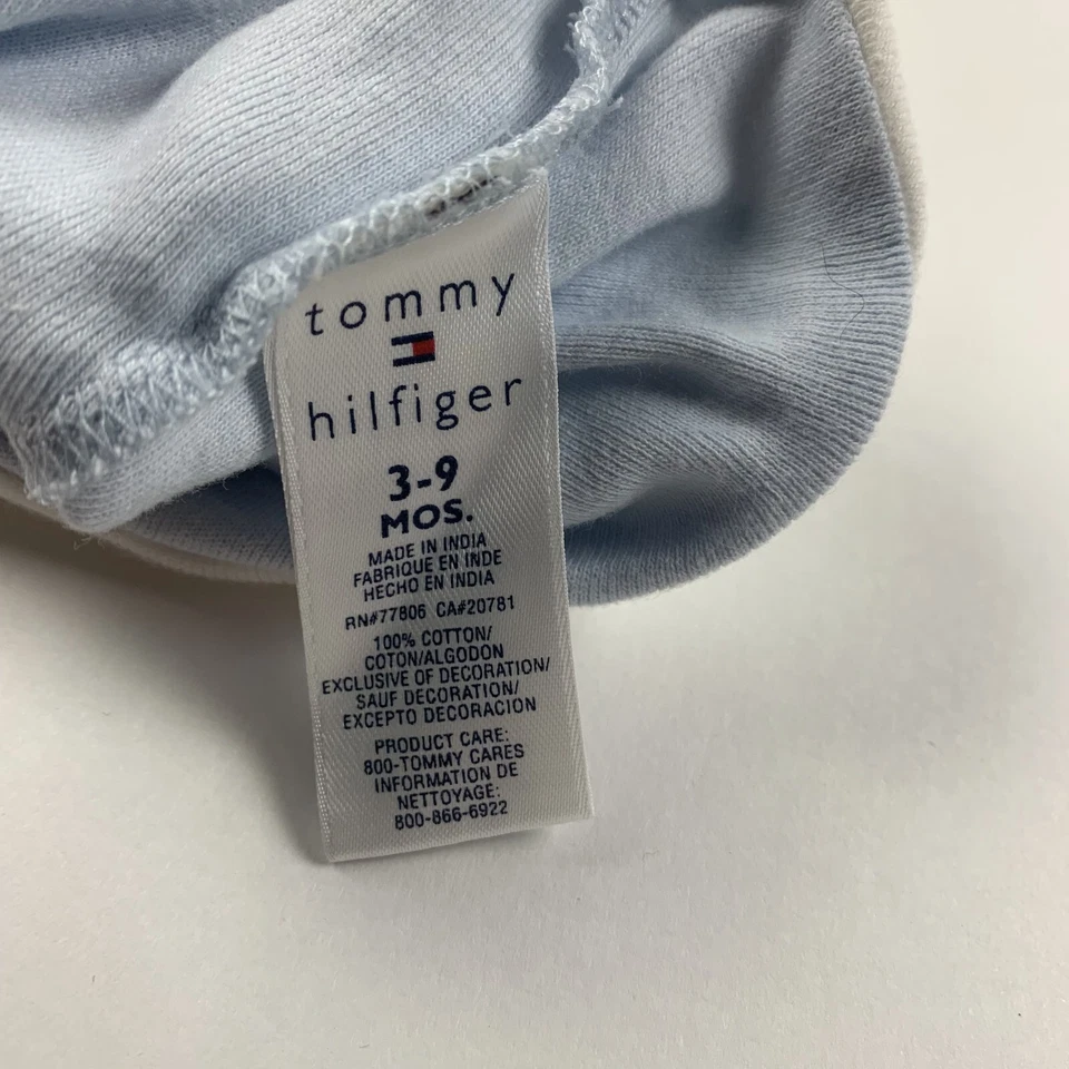 Chapéu gorro vintage Tommy Hilfiger criança 3-9 M azul algodão elástico malha algemada 8297 - Imagem 3 de 4
