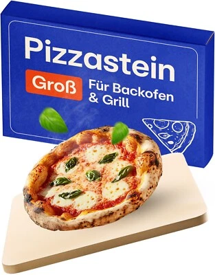 PRAKNU Pizzastein 38x30 cm eckig für Backofen Grill Ofen Pizza Brot Flammkuchen Stein