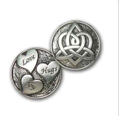 Love, Hugs, Joy Locket Brigid's Heart by Deva Designs  Pewter Two Sided