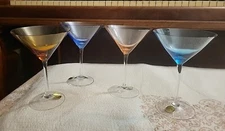 Hand Cut Crystal Bohemia Czech Republic Colored Set of 4 Martini Glasses