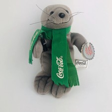 Vintage Coca-Cola Seal In Green Scarf Bean Bag Plush 1998 Collectible J1