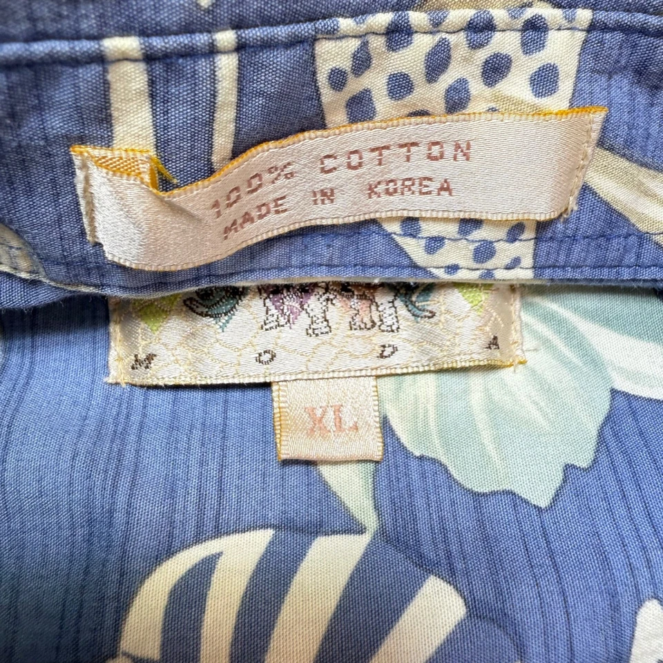 MY MODA XL mens shirt Hawaiian Shirt Floral Print Button Up Short Sleeve Blue - Image 4 of 4