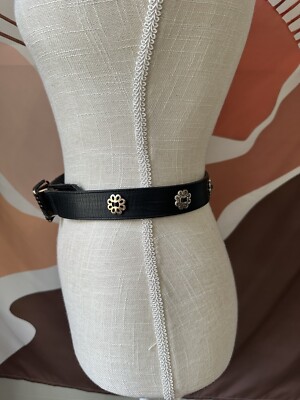 Vintage Brighton Black Leather Belt With Silver Medallions  display picture 2