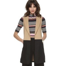 Elle Two Tone Color Blocked Vest New Medium Beige & Black $68 Modern Longline