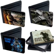 Personalised Soldier Wallet Bi Fold Card Holder Boys Custom Text Birthday Gift