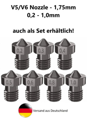 E3D V5 V6 Nozzle Düse 0,2-1,0 mm, gehärteter Stahl, Mega S Chiron 4Max Kobra Neo