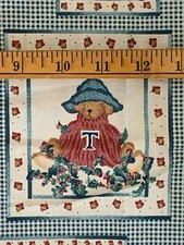 VTG DAISY KINGDOM BEARY FALL DAY PATCH TEDDY BLUE GINGHAM COTTON FABRIC 46X56