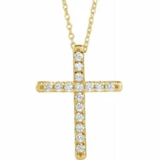 Diamond French-Set Cross 16-18" Necklace In 14K Yellow Gold (1/3 ct. tw.)