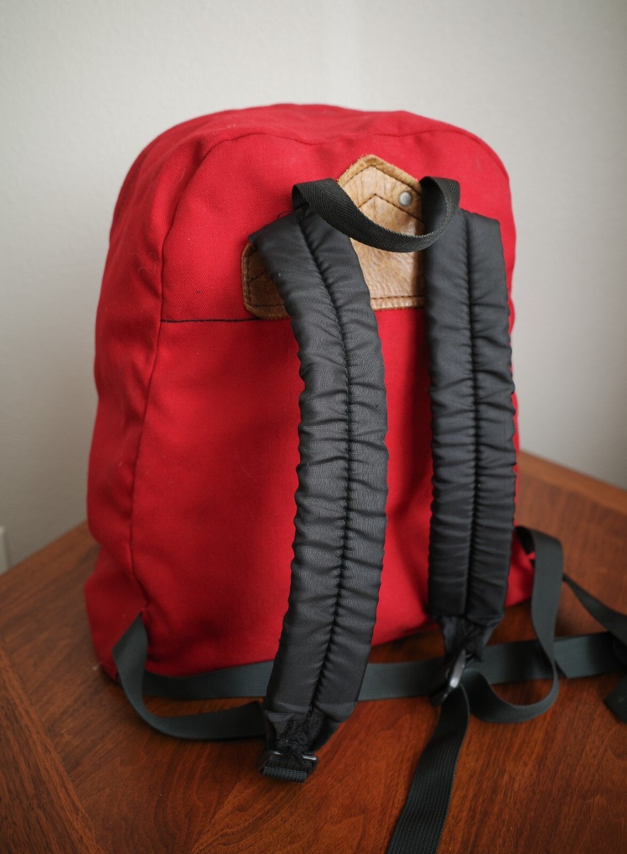 Vintage Jansport 1990s Backpack Red Nylon Leather Made in Vintage Jansport 1990s Backpack Red Nylon Leather Made in