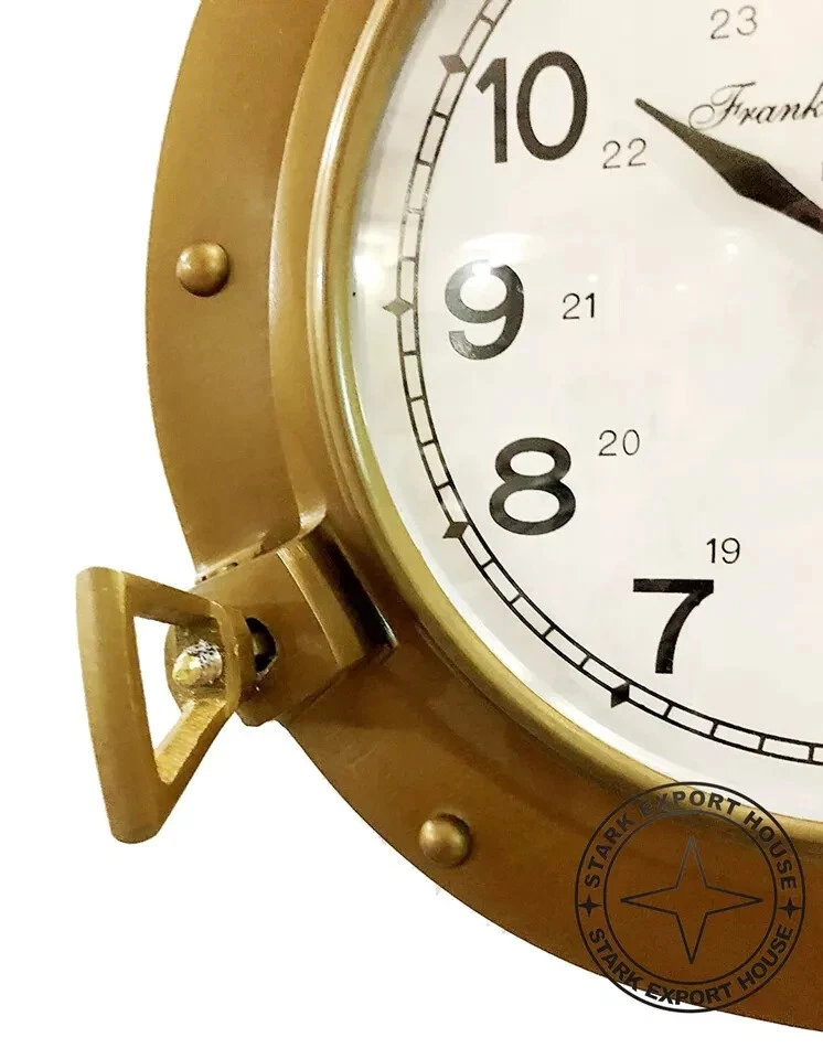 12 in Antique Nautical Navigation Marine Ship Porthole Brass Wall Decor Clock - Image 3 of 4