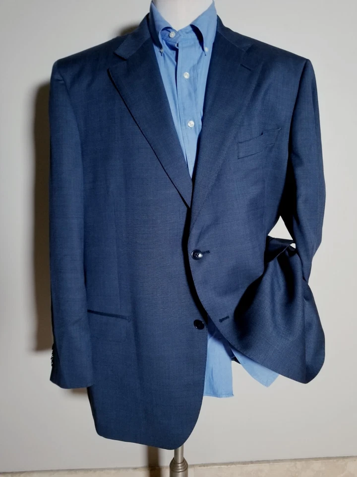 Blazer Abrigo Deportivo 50L Lubiam Azul Negro Textura Micro Cuadros Lana Chaqueta Foto 2 de 4