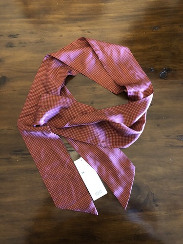 EILEEN FISHER LACQUER/REDS HOUNDSTOOTH SILK SKINNY SCARF O/S NEW - Picture 3 of 4