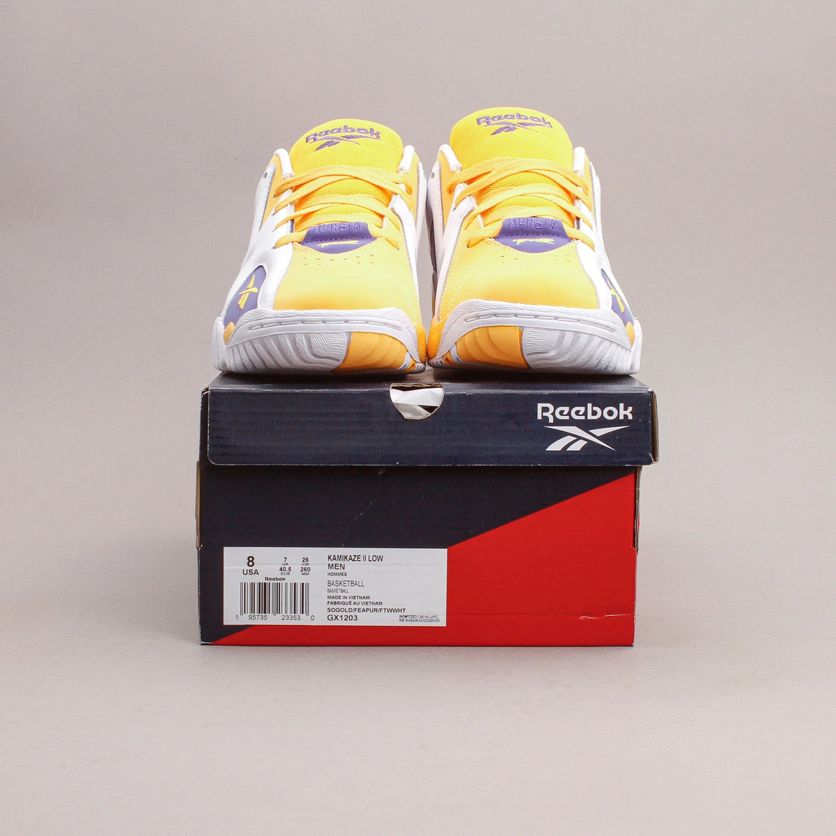 Reebok Classics Kamikaze II Low Gold Purple Lakers Basketball Shawn Kemp GX1203