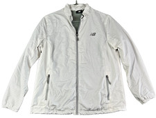 New Balance Womens XL 40" Jacket Gray White Striped Full Zip Lined Windbreaker