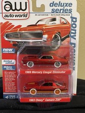 Auto World Ultra Red Chase Car Twin Pack 1969 Mercury Cougar / 83 Camaro Z28