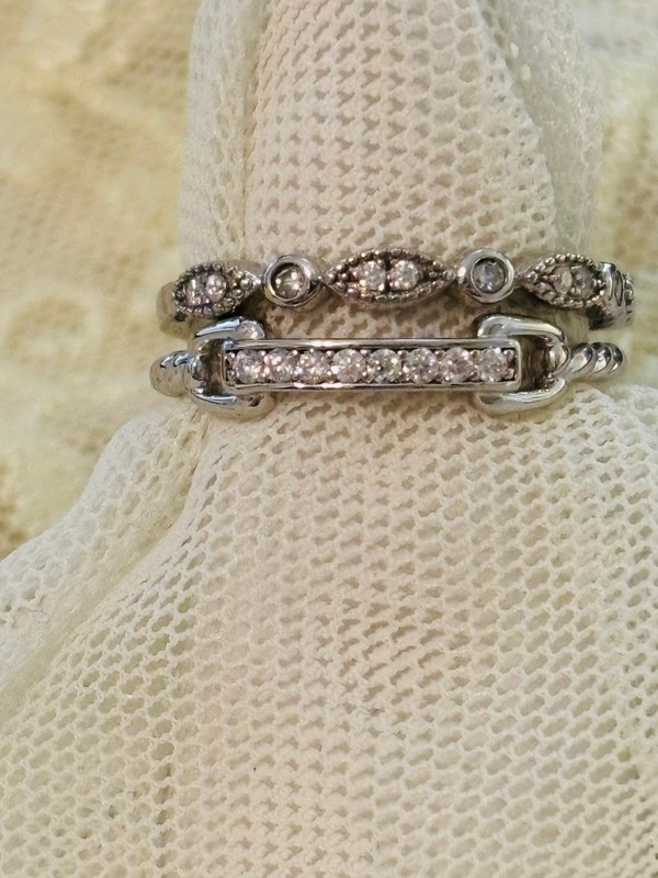Lot of 2 Moissanite Sterling Stack Rings: JTV, Antique Style, Lovely Details