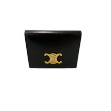 CELINE Triomphe 10P353DPV Card Case Black Gold Hardware leather
